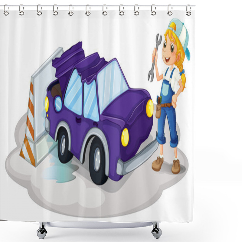 Personality  A Woman Fixing The Violet Car Shower Curtains