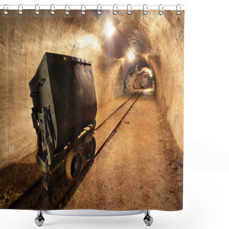 Personality  Underground Train In Mine, Carts In Gold, Silver And Copper Mine Shower Curtains