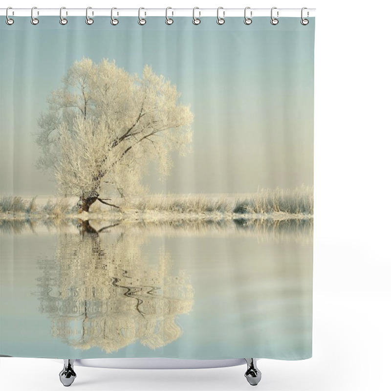 Personality  Winter Tree Covered With Frost Shower Curtains