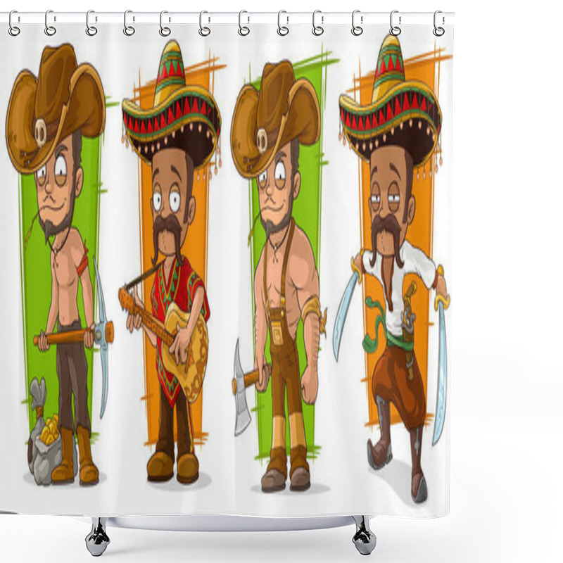 Personality  Cartoon Mexicans And Cowboys Character Vector Set Shower Curtains