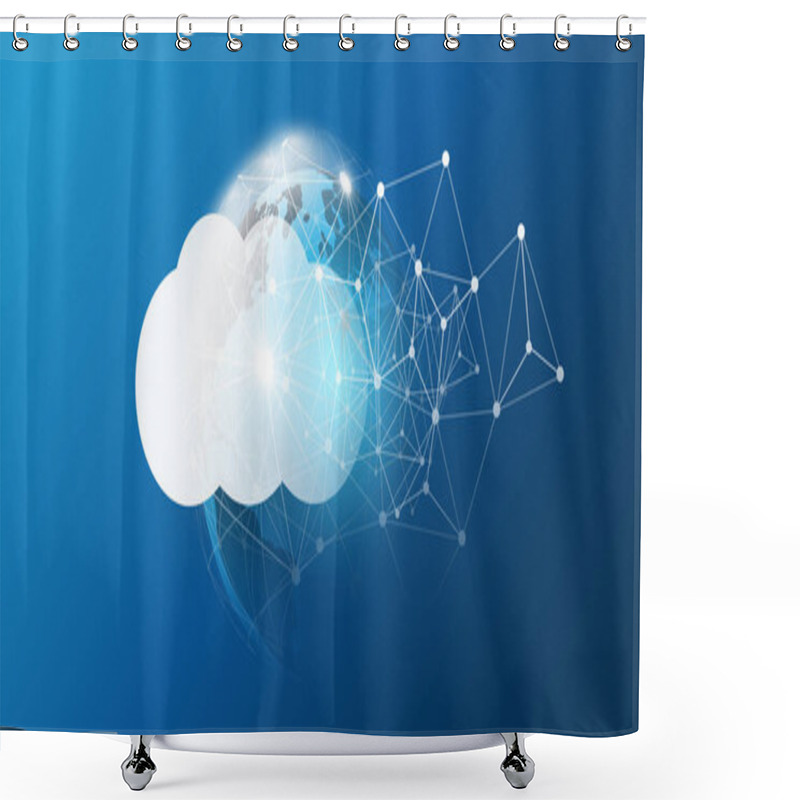 Personality  Cloud Computing Design Concept - Digital Connections, Technology Background With Earth Globe, World Map And Geometric Network Mesh  Shower Curtains