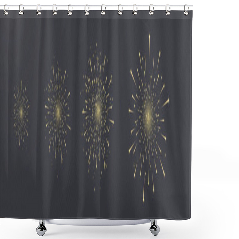 Personality  Fireworks Salute With Brightly Shining Sparks. Bright Explosions Of Fireworks Isolated On A Transparent Background. Festive Sparks And Fireworks Explosions. Realistic Light Effect. Pyrotechnics On Bla Shower Curtains