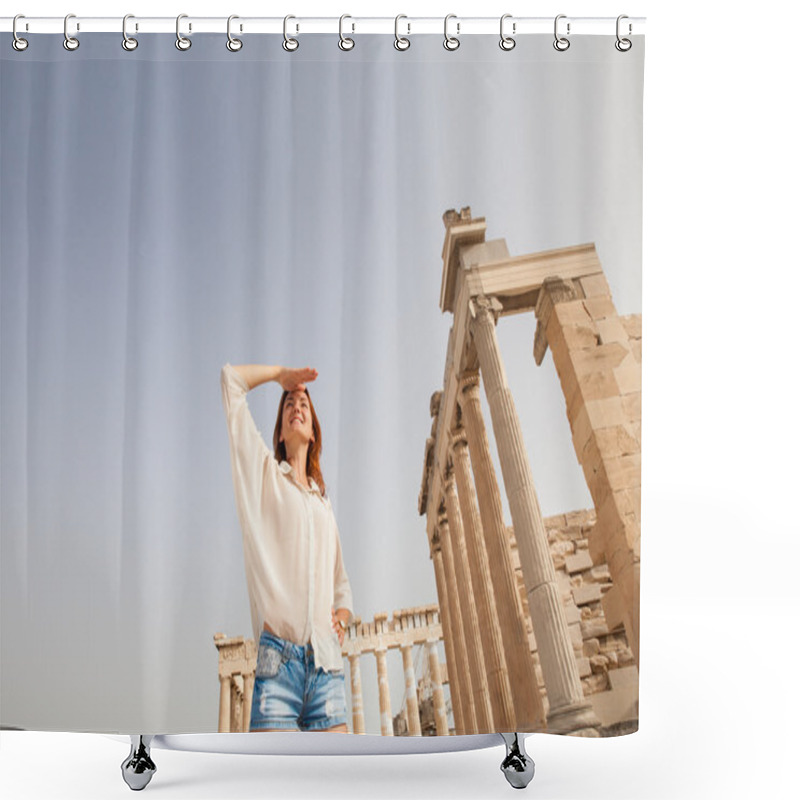 Personality  The Tourist Near The Acropolis Of Athens, Greece Shower Curtains