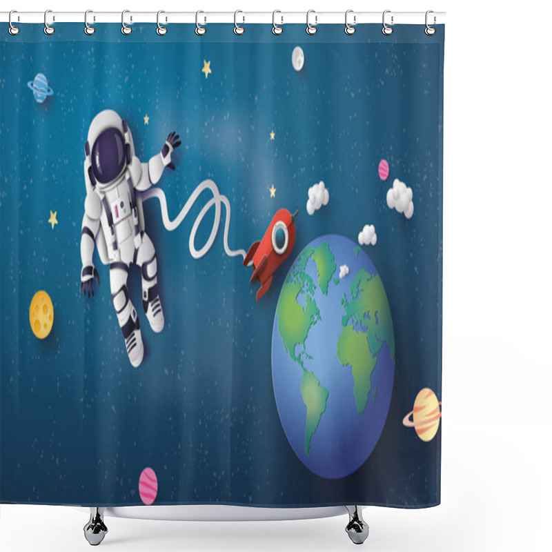 Personality  Astronaut Floating In The Stratosphere . Paper Art And Craft Style. Shower Curtains