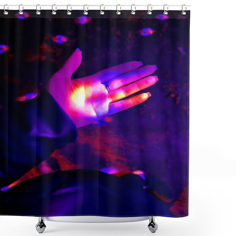 Personality  Hand Showing Against Glowing Background. High Quality Photo Shower Curtains