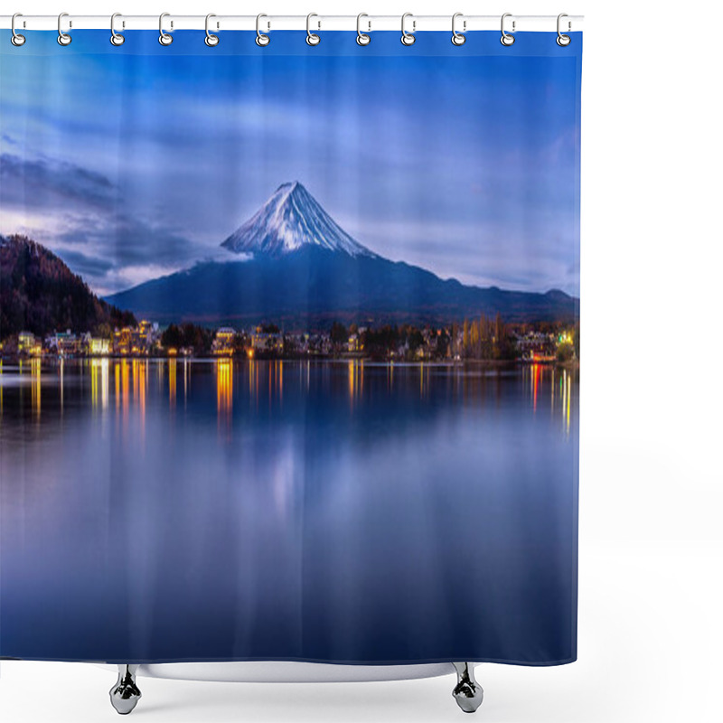 Personality  Fuji Mountain And Kawaguchiko Lake In Morning, Autumn Seasons Fuji Mountain At Yamanachi In Japan. Shower Curtains