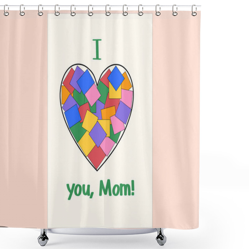 Personality  Illustration Of Greeting Card With Heart Near I Love You Mom Lettering On Pink  Shower Curtains