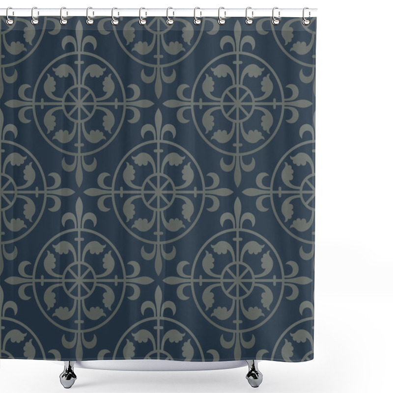 Personality  Silver Seamless Pattern On A Dark Blue Background. Shower Curtains