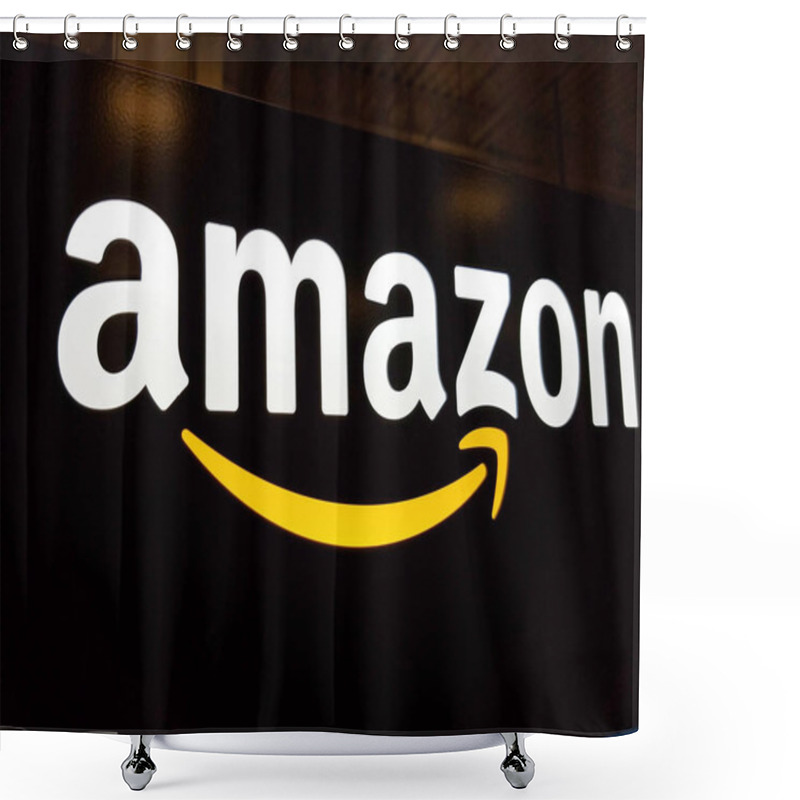 Personality  Honolulu - January 12, 2017:  Amazon Logo On Black Shiny Wall In Honolulu Best Buy Store On January 12, 2017.  Amazon Is An American International Electronic Commerce Company. It Is The World's Largest Online Retailer. Shower Curtains