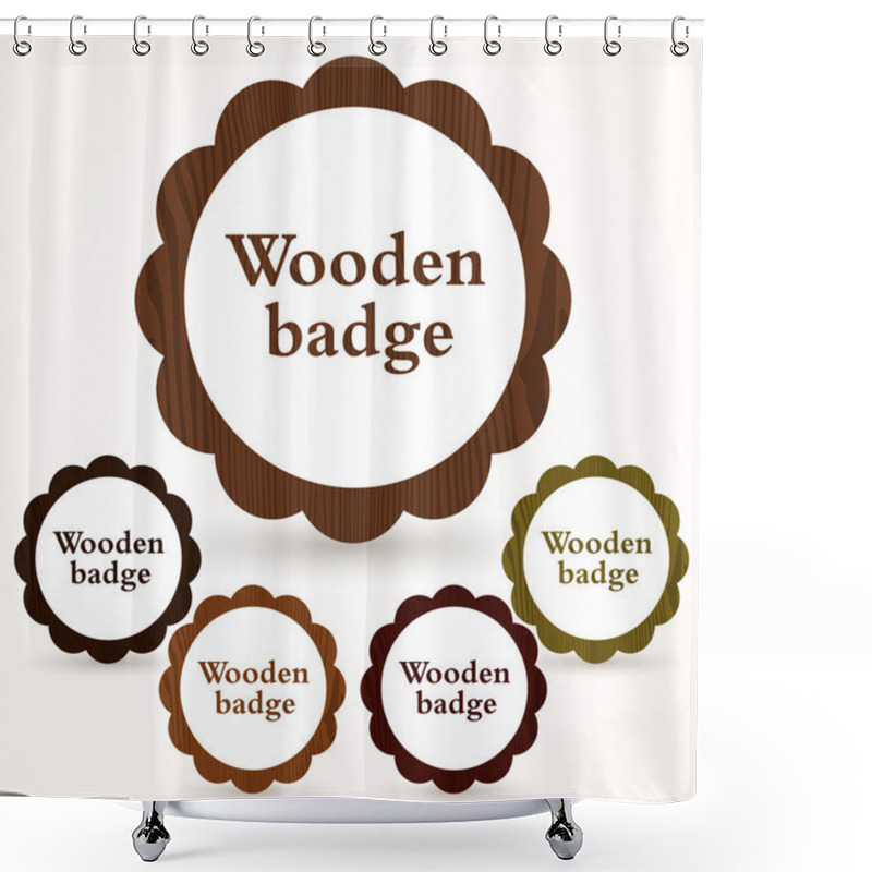 Personality  Vector Set Of Wooden Badges. Shower Curtains