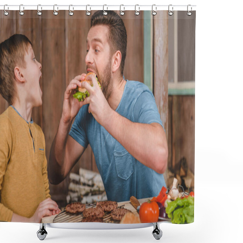 Personality  Man Eating Burger Shower Curtains