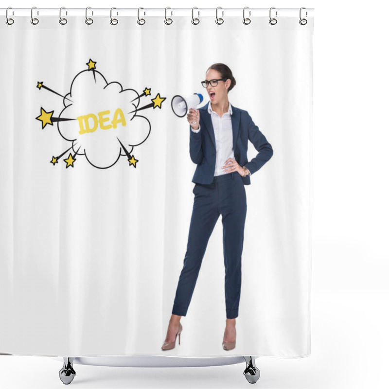 Personality  Angry Businesswoman Screaming With Megaphone Shower Curtains