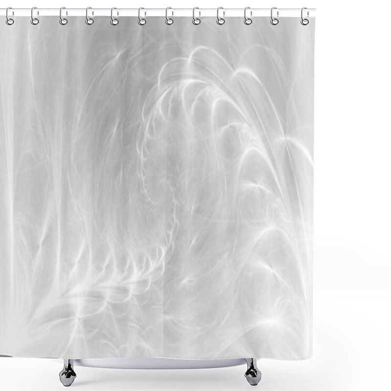 Personality  White Abstract Ethereal Wispy Smoke Tendrils Wallpaper Background. Elegant Minimal Subtle Light Grey Glowing Smoky Nautilus Spiral Swirls Banner Backdrop. Ghostly Cosmic Strings Fractal 3D Rendering Shower Curtains