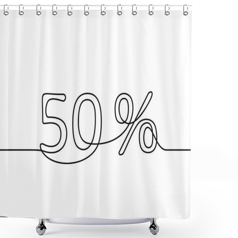 Personality  Continuous Line Drawing Of 50 Percent Sign, Black And White Vector Minimalistic Hand Drawn Illustration Shower Curtains