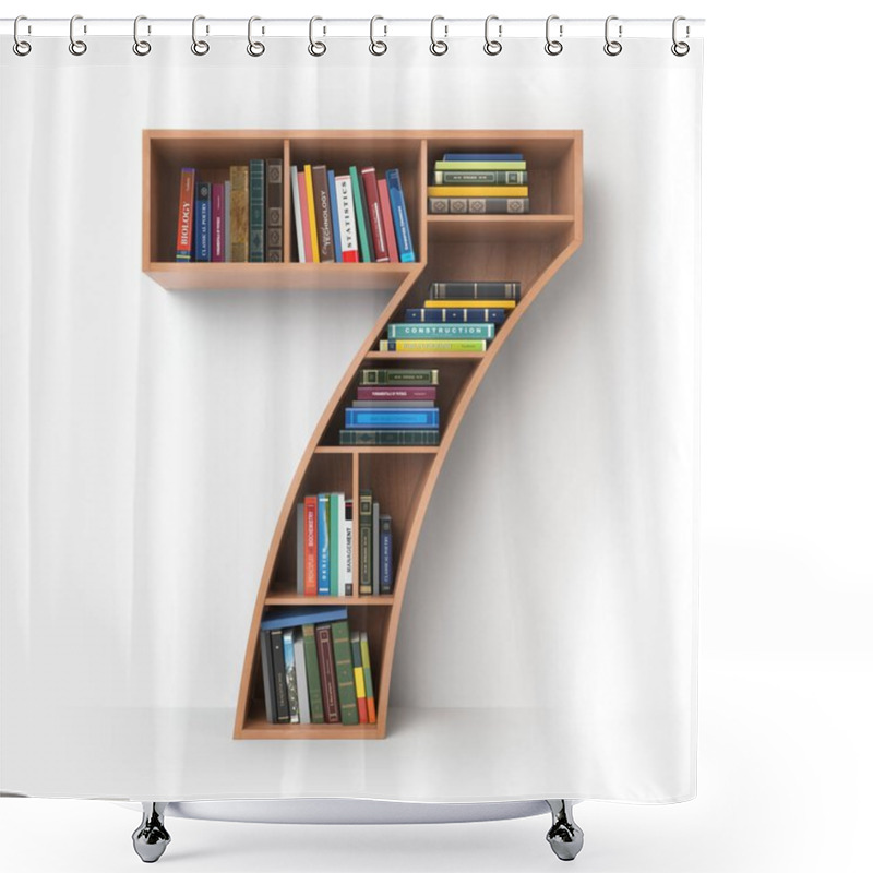 Personality  Number 7 Seven. Alphabet In The Form Of Shelves With Books Isola Shower Curtains