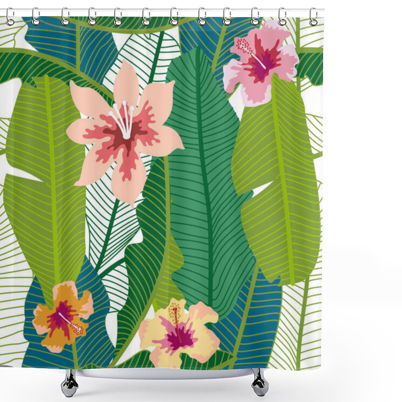 Personality  Green Tropical Background With Banana Leaves And Flowers. Shower Curtains