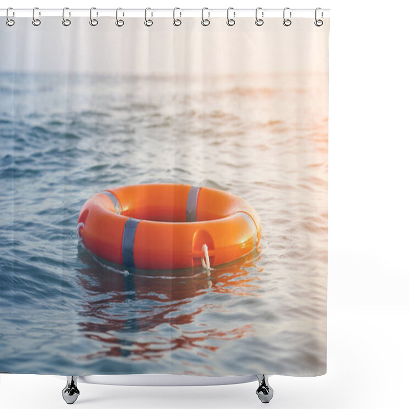 Personality  Orange Lifebuoy Pool Ring Float Shower Curtains