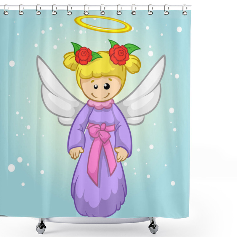 Personality  Vector Illustration Cute Christmas Flying Angel Character Shower Curtains