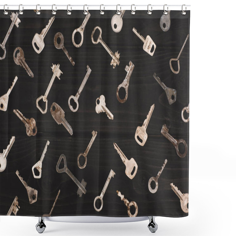 Personality  Top View Of Different Metal Keys On Black Table Shower Curtains