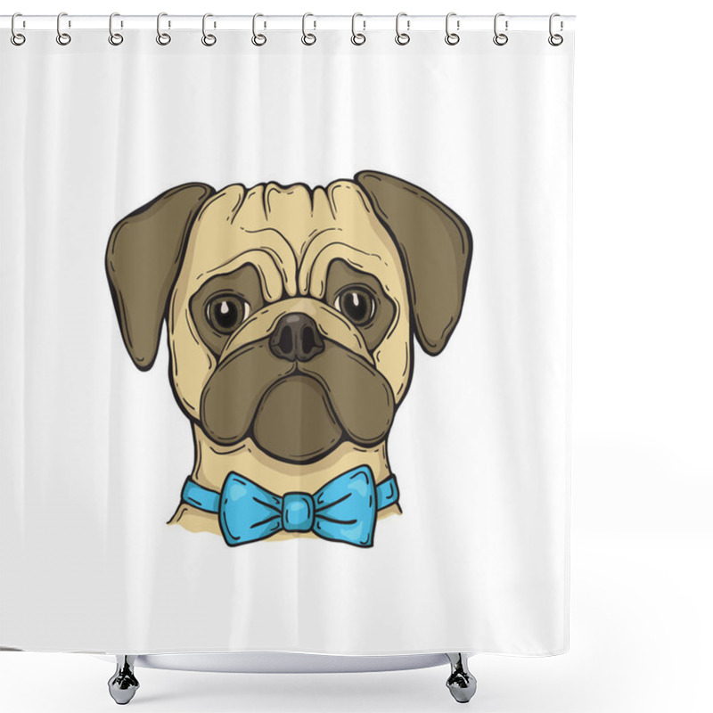 Personality  Head Dog Pug With Bow Tie, Hand-painted Portrait. Shower Curtains