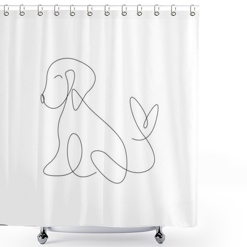 Personality  Silhouette Of A Dog With A Heart At The Tip Of Its Tail, Drawn In One Continuous Line. Design For Modern Tattoos, Decor, Logo, Website Design, Sticker, Badge, Symbol, T-shirt Print. Isolated Vector Shower Curtains