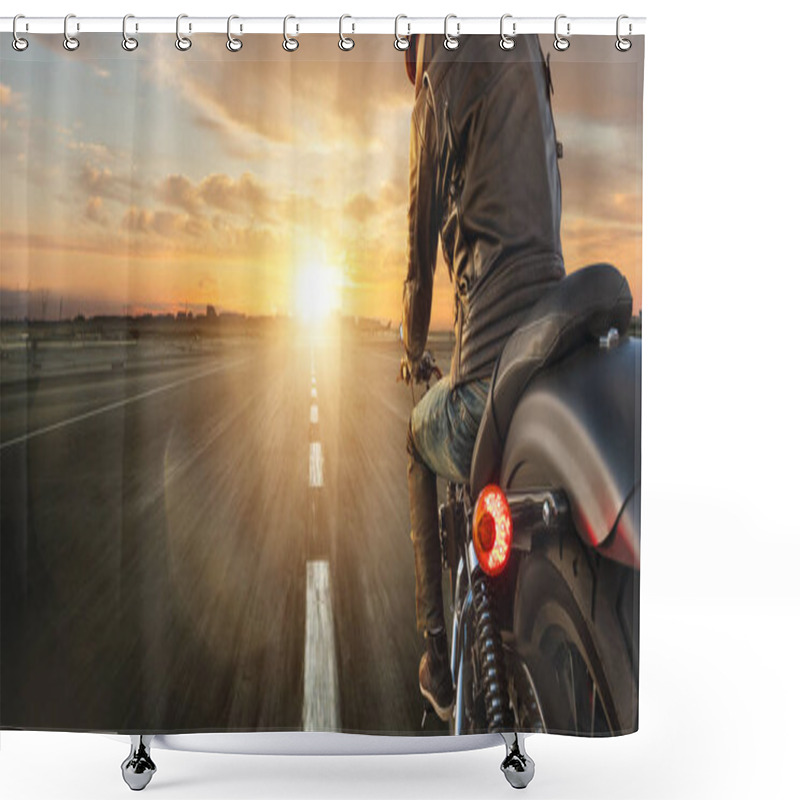 Personality  Motorcycle Driver Riding Alone On Asphalt Motorway Shower Curtains