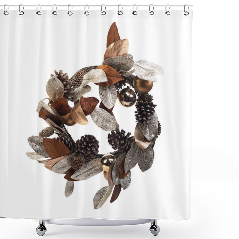 Personality  Christmas Decoration Of Rustic Garland Pine Cone Isolated On White, Clipping Path Included  Shower Curtains