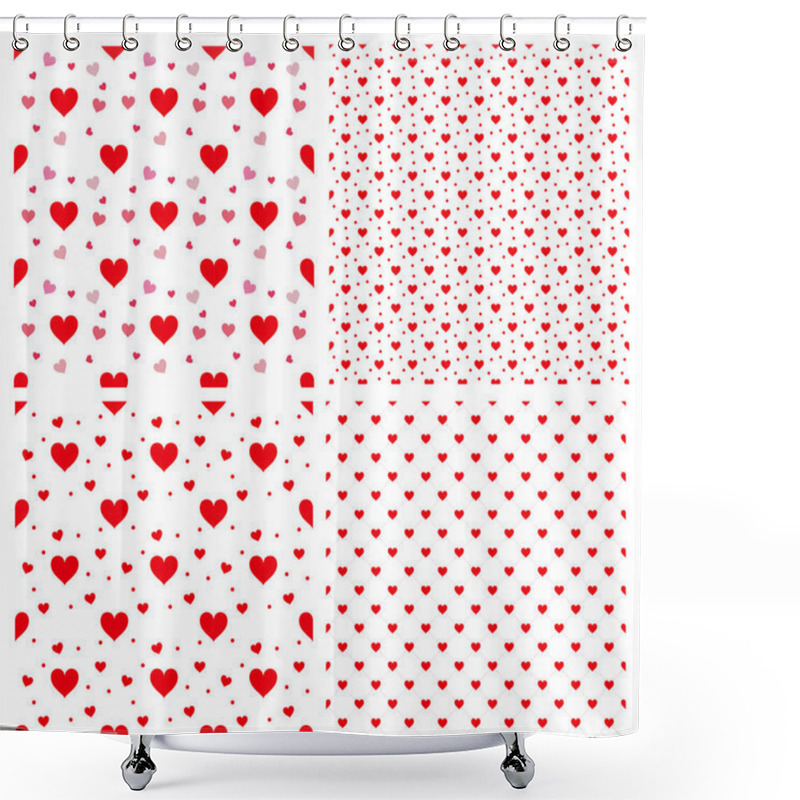 Personality  Seamless Polka Dot Red Pattern With Hearts. Vector. Repeating Te Shower Curtains