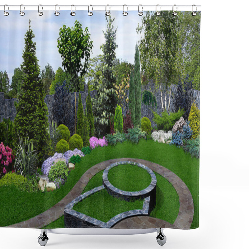 Personality  Backyard Planting Of Greenery, 3d Render Shower Curtains