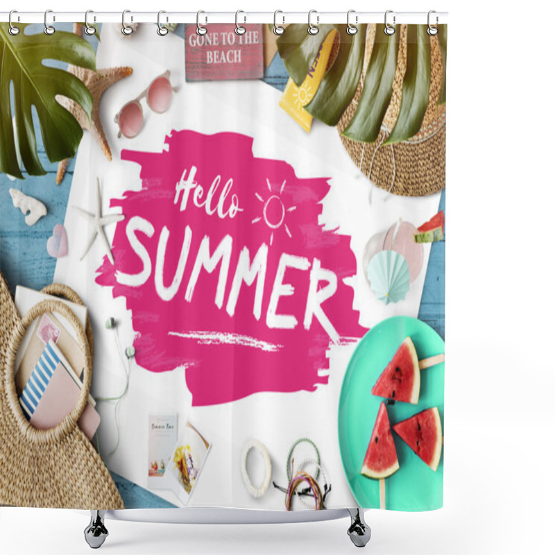 Personality  Hello Summer Text On Banner Shower Curtains