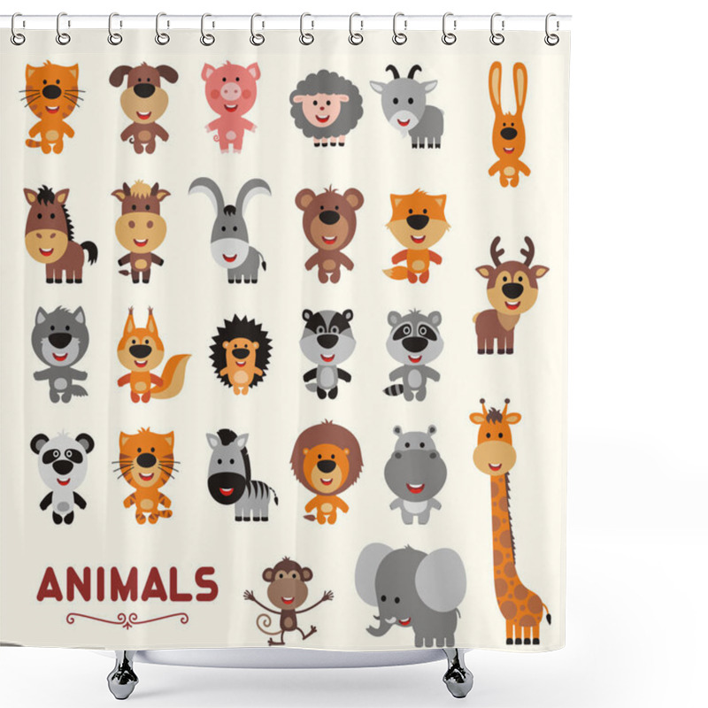 Personality  Big Set Of Funny Animals In Cartoon Style, Vector, Illustration Shower Curtains