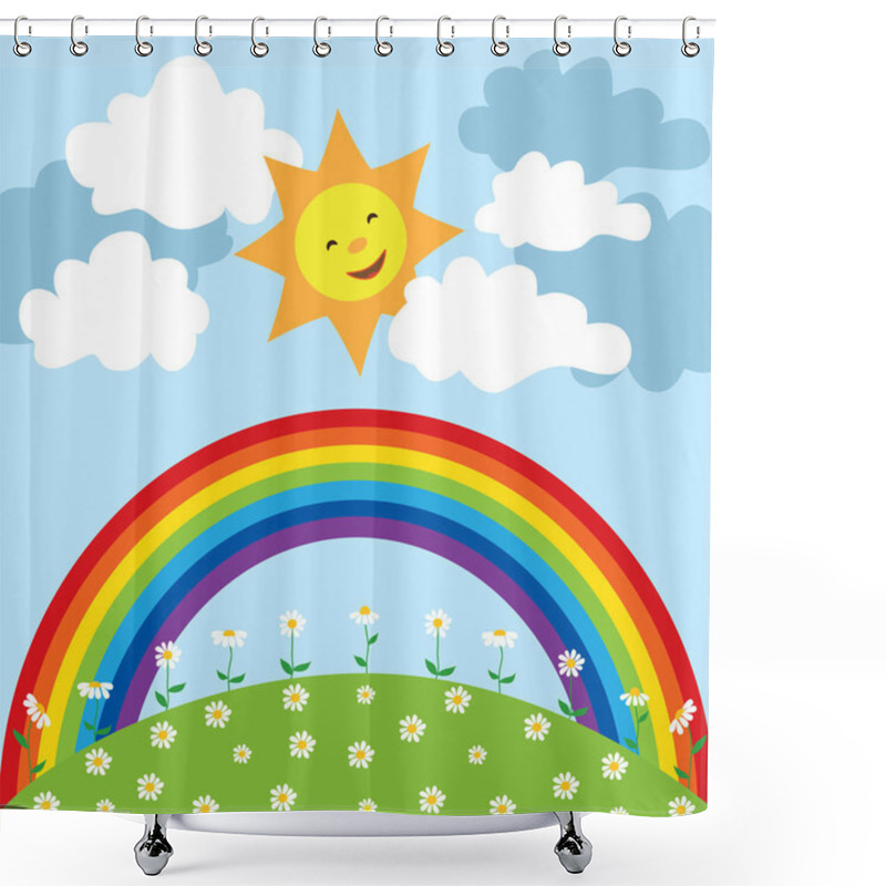 Personality  Happy Sun With Rainbow And Clouds. Shower Curtains