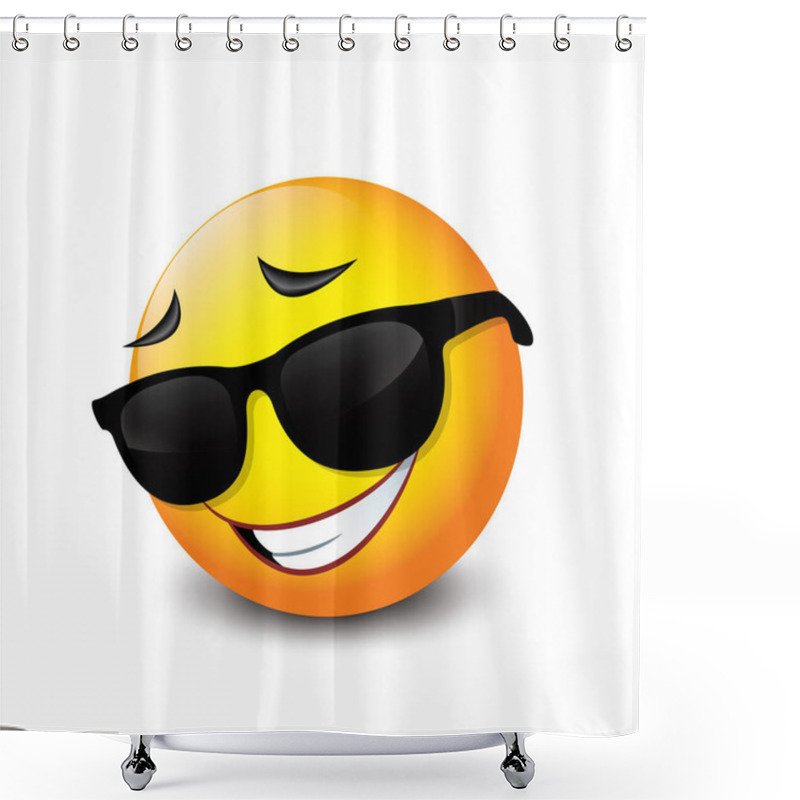 Personality  Cute Smiling Emoticon Wearing Black Sunglasses, Emoji - Vector Illustration Shower Curtains