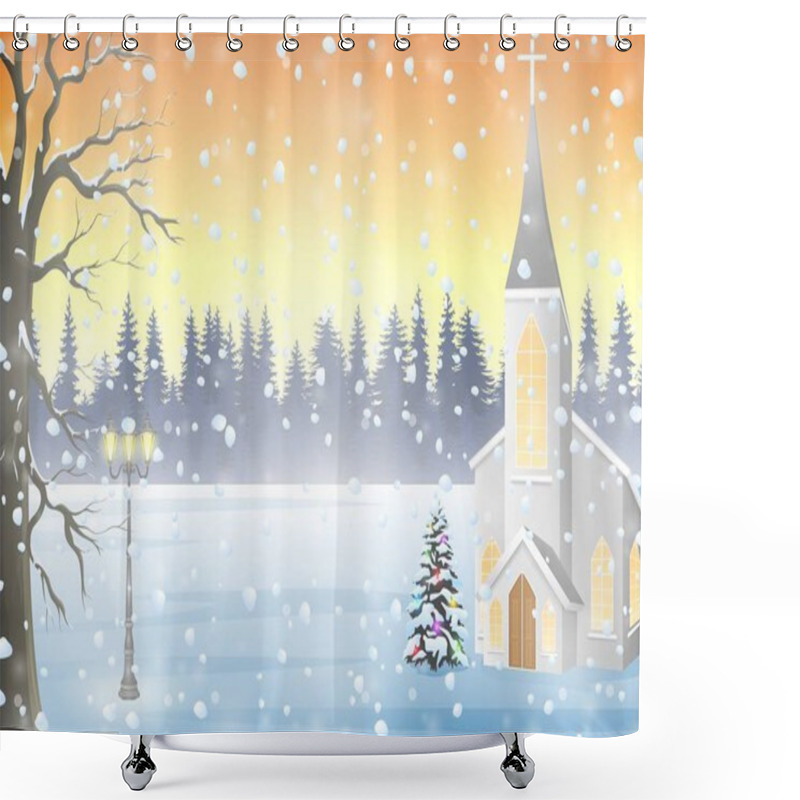 Personality  Winter Landscape With Church Shower Curtains