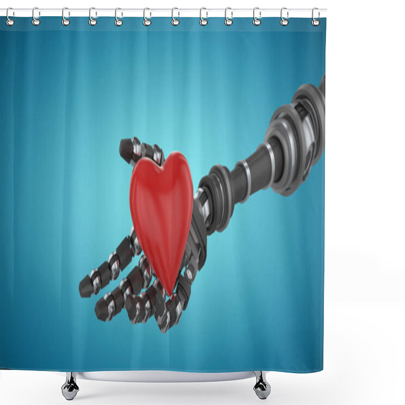 Personality  Robot Hand Holding Heart Shape Decoration 3d Shower Curtains