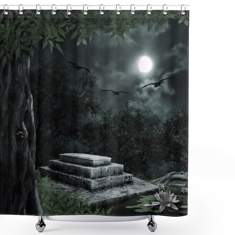 Personality  Tombstone In Celebration Of Halloween On The Background Of The M Shower Curtains