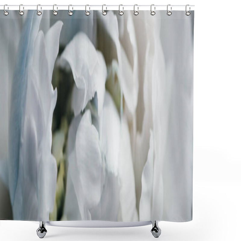 Personality  Close Up View Of Blue And White Peony, Panoramic Shot Shower Curtains