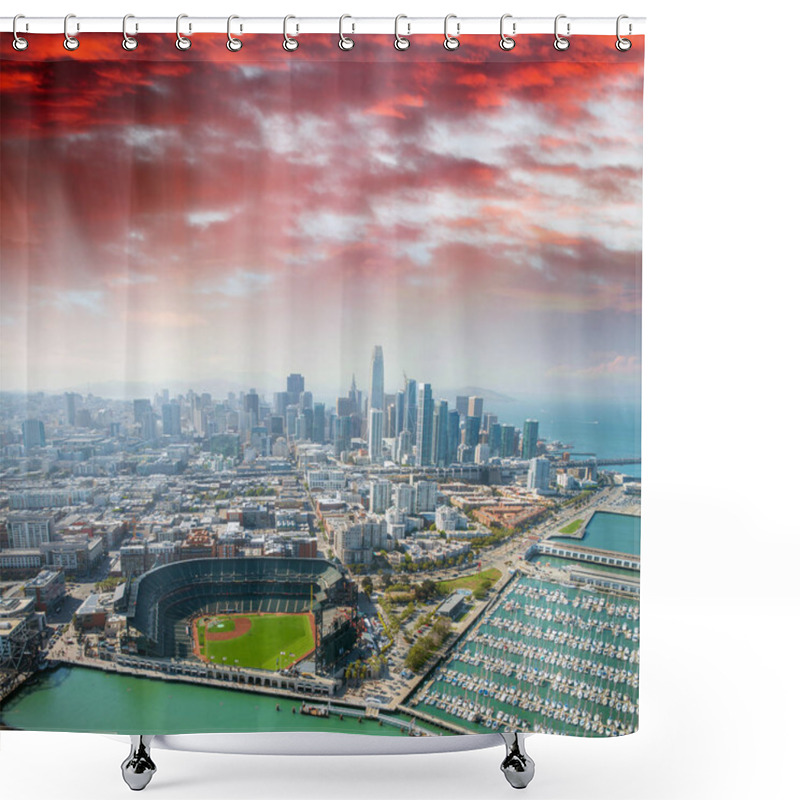 Personality  Amazing Aerial View Of San Francisco Stadium, Port And Skyline. Shower Curtains