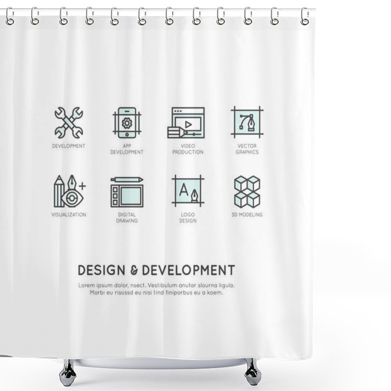 Personality  Illustration Of Design And Development Tools, App, Web And Computer Developing Shower Curtains