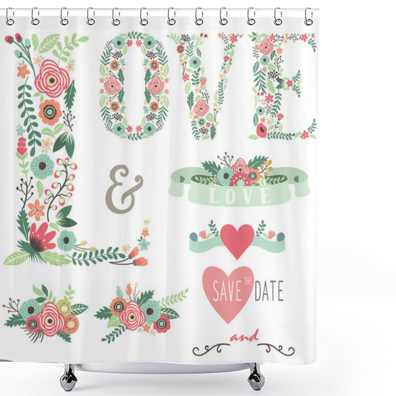 Personality  Wedding Floral Love Design Elements Shower Curtains