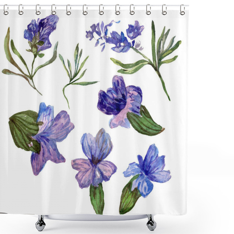 Personality  Purple Lavender Flowers. Wild Spring Wildflowers Isolated On White. Hand Drawn Lavender Flowers In Aquarelle. Watercolor Background Illustration. Shower Curtains