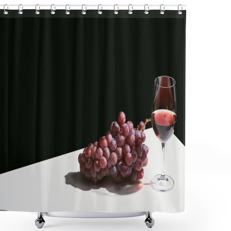 Personality  Classic Still Life With Grape And Red Wine On White Table Isolated On Black Shower Curtains