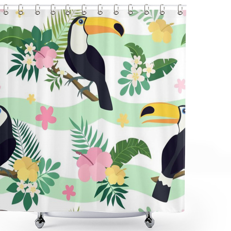 Personality  Vector Seamless Tropical Pattern With Toucan Bird Shower Curtains