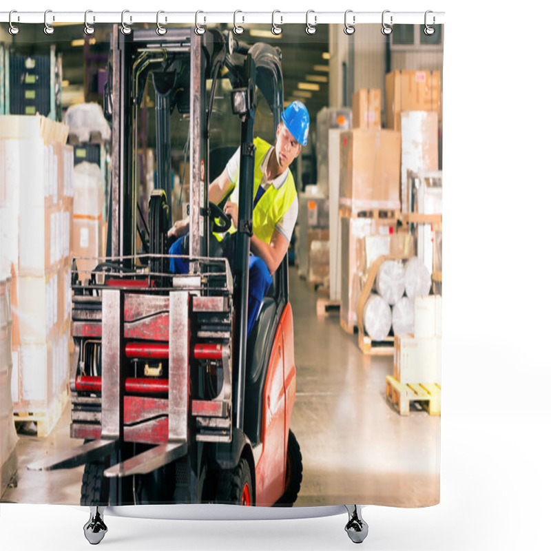 Personality  Forklift Driver At Warehouse Of Forwarding Shower Curtains