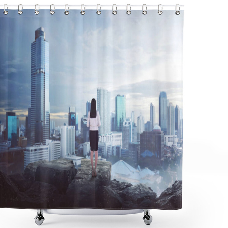 Personality  Businesswoman Standing And Looking At City   Shower Curtains