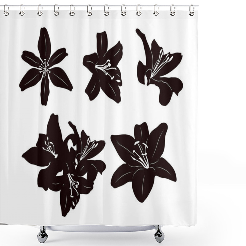 Personality  Stencils Of Individual Lily Flowers. Black Silhouette On White Background. Shower Curtains