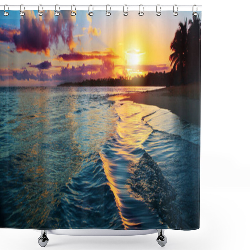 Personality  Caribbean Sunset On Tropical Beach. Sky Sunset. Shower Curtains