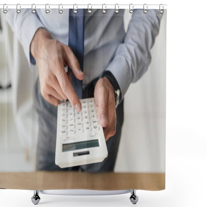 Personality  Businessman Using Calculator Shower Curtains