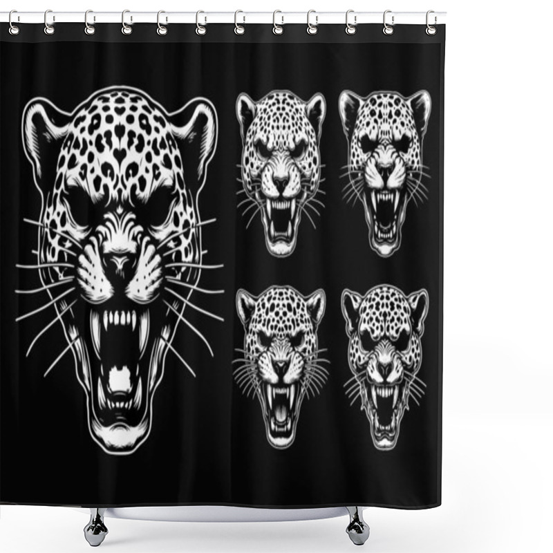 Personality  Dark Art Skull Beast Leopard Head Black And White Illustration Shower Curtains