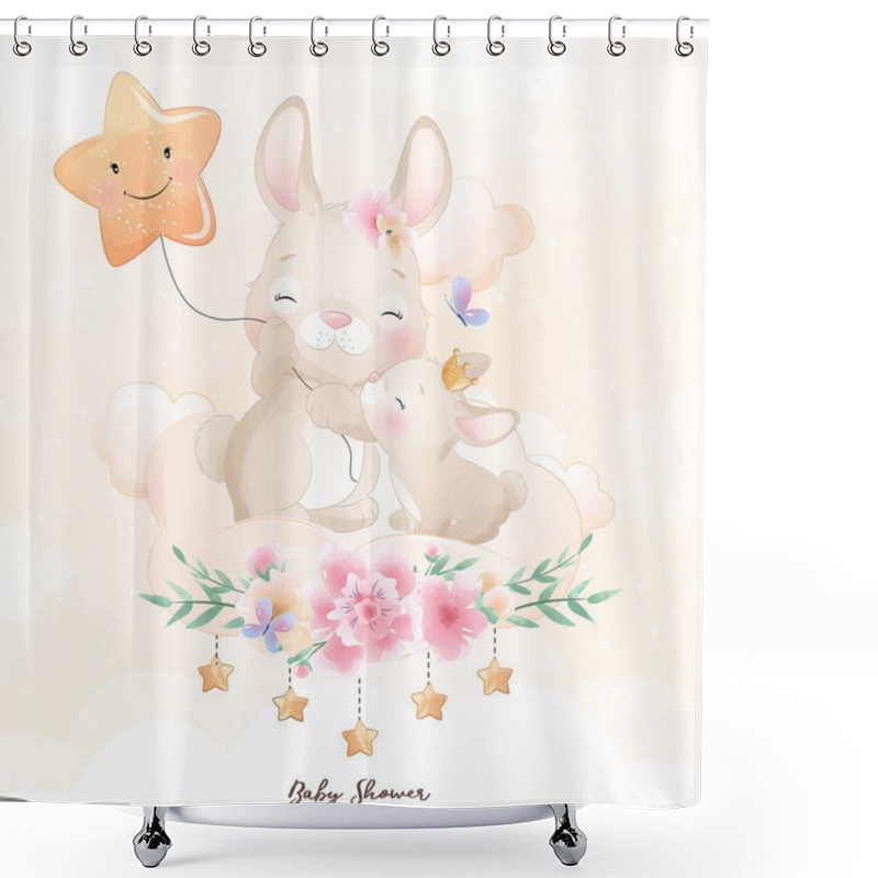 Personality  Cute Doodle Bunny With Floral Illustration Shower Curtains